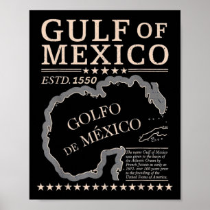 Vintage Gulf Of Mexico Map Name Origin Since 1550 Poster