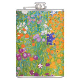 Vintage Gustav Klimt Cottage Garden Flower Art Hip Flask