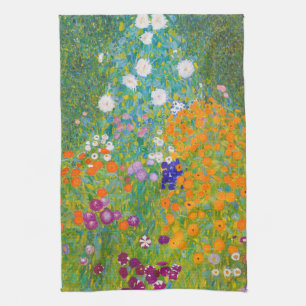 Vintage Gustav Klimt Cottage Garden Flower Art Tea Towel