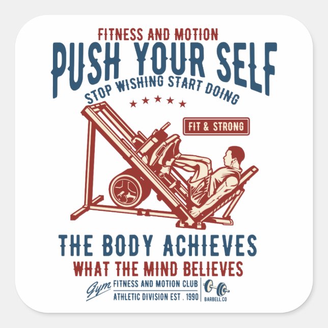 Vintage Gym Fitness Motivation Postcard Square Sticker (Front)