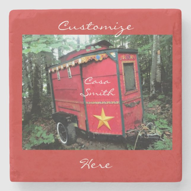 Vintage gypsy trailer caravan Thunder_Cove Stone Coaster (Front)