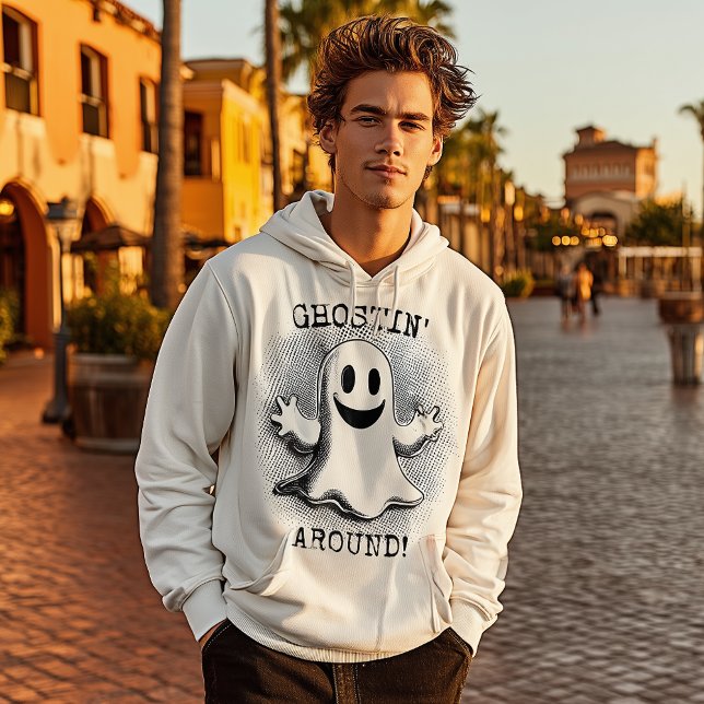 Vintage Halftone Ghost Character – Retro Spooky Hoodie (Creator Uploaded)