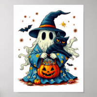 Vintage Halloween 2025 Ghost Holding Black Cat Gro