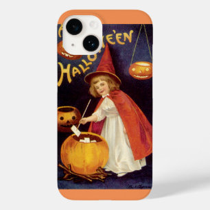 Vintage Halloween, A Cute Girl Witch with Letters Case-Mate iPhone 14 Case