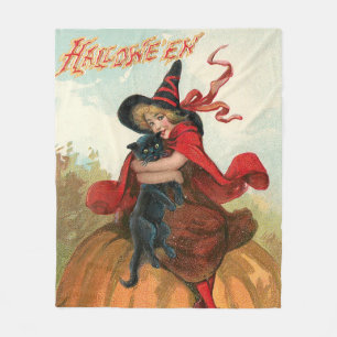 Vintage Halloween - A Witch's Best Friend Fleece Blanket