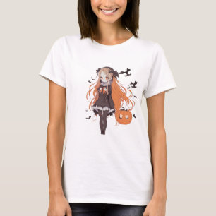 Vintage Halloween Anime Girl with Bats T-Shirt