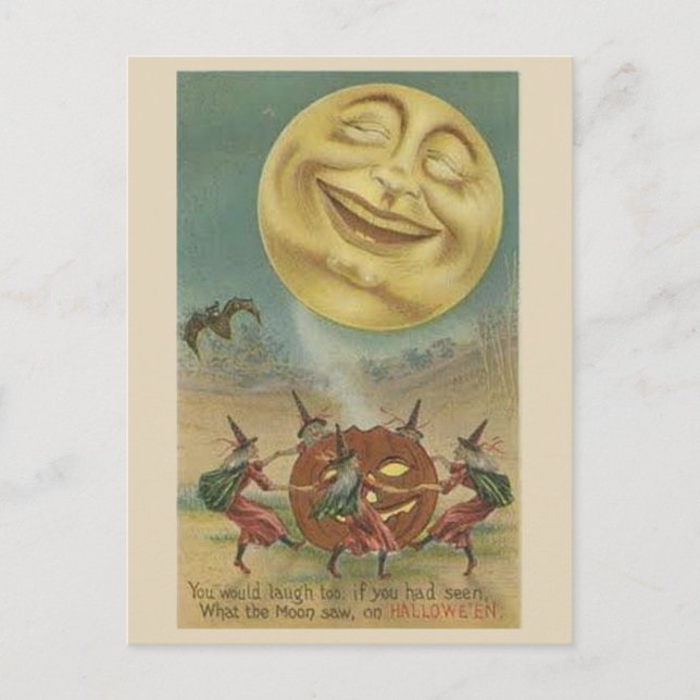 Vintage Halloween Art - Laughing Moon Postcard (Front)