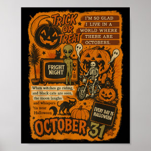 Vintage Halloween Art Quote Collage October 31 Poster