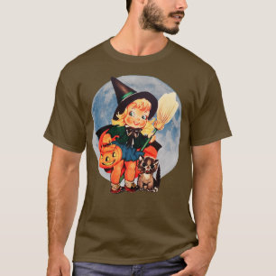 Vintage Halloween Art - Retro Cute Witch Pumpkin C T-Shirt