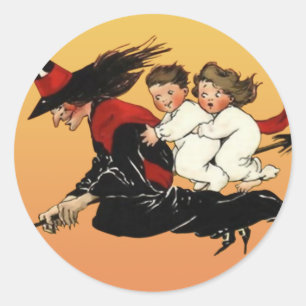 Vintage Halloween Art Stickers : Witches Ride