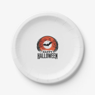 Vintage Halloween Bat Moon Engraving Design_1 Paper Plate