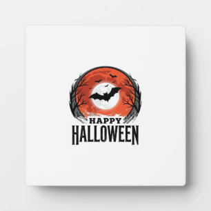 Vintage Halloween Bat Moon Engraving Design_1 Plaque
