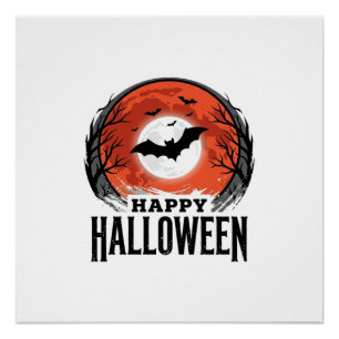 Vintage Halloween Bat Moon Engraving Design_1 Poster