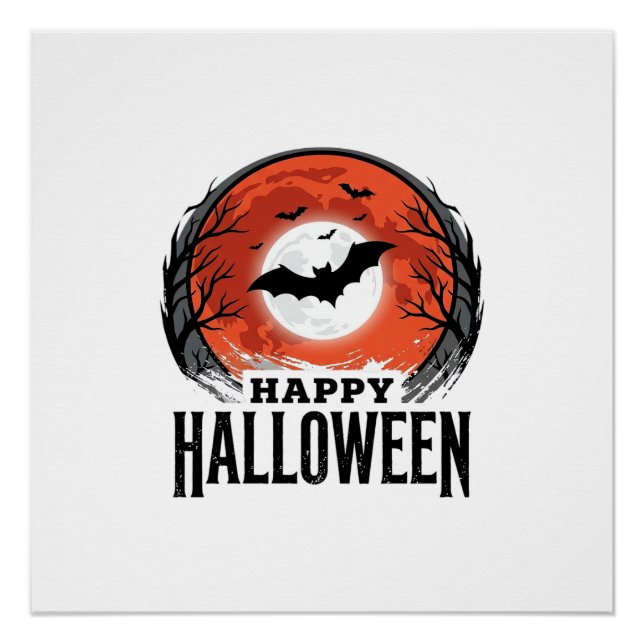 Vintage Halloween Bat Moon Engraving Design_1 Poster (Front)