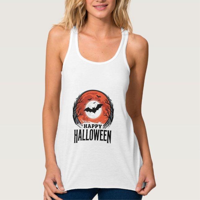 Vintage Halloween Bat Moon Engraving Design_1 Singlet (Front)