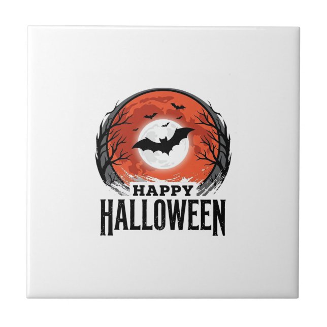 Vintage Halloween Bat Moon Engraving Design_1 Tile (Front)