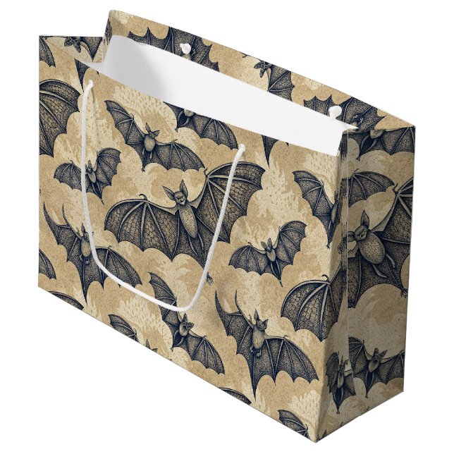 Vintage Halloween Bats Large Gift Bag (Front Angled)