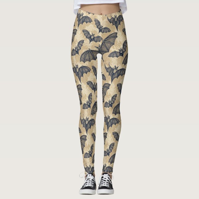 Vintage Halloween Bats Leggings (Front)