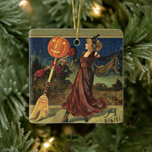 Vintage Halloween, Beautiful Dancing Witch Ceramic Ornament (Tree)