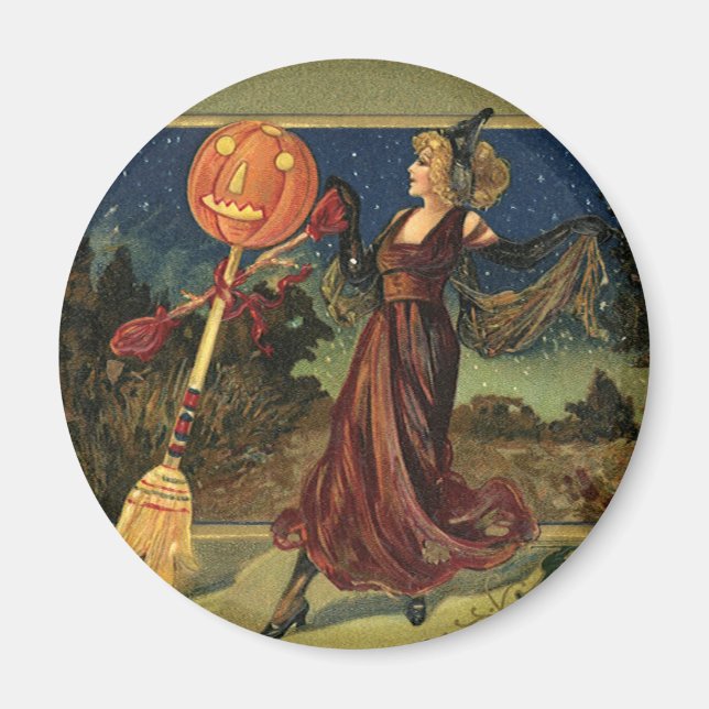 Vintage Halloween, Beautiful Dancing Witch Magnet (Front)