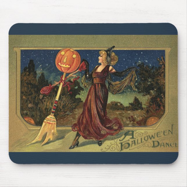 Vintage Halloween, Beautiful Dancing Witch Mouse Pad (Front)