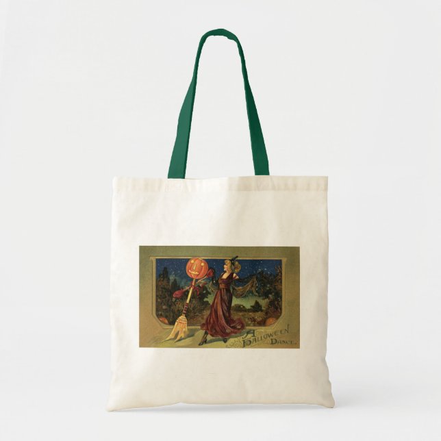 Vintage Halloween, Beautiful Dancing Witch Tote Bag (Front)