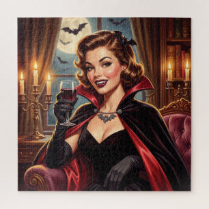 Vintage Halloween Beautiful Vampire Pin-up Jigsaw Puzzle