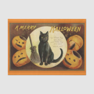 Vintage Halloween Black Cat and Carved Pumpkins Tissue Paper