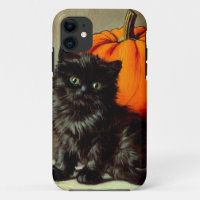 Vintage Halloween Black Cat and Pumpkins