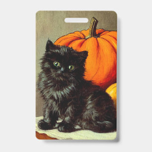 Vintage Halloween Black Cat and Pumpkins ID Badge