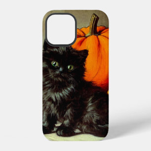 Vintage Halloween Black Cat and Pumpkins iPhone 12 Case