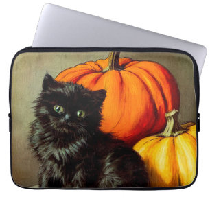 Vintage Halloween Black Cat and Pumpkins Laptop Sleeve