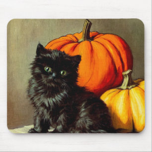 Vintage Halloween Black Cat and Pumpkins Mouse Pad