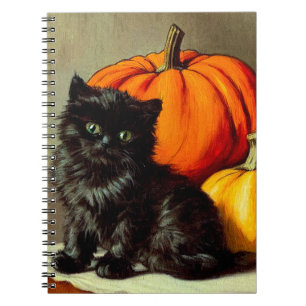 Vintage Halloween Black Cat and Pumpkins Notebook