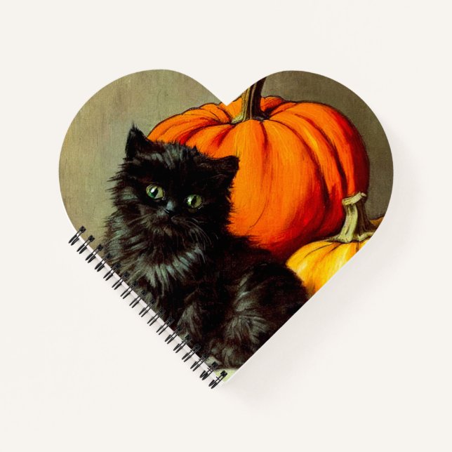 Vintage Halloween Black Cat and Pumpkins Notebook (Front)