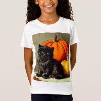 Vintage Halloween Black Cat and Pumpkins