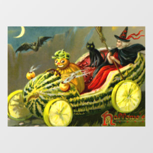 Vintage Halloween Black Cat and Witch