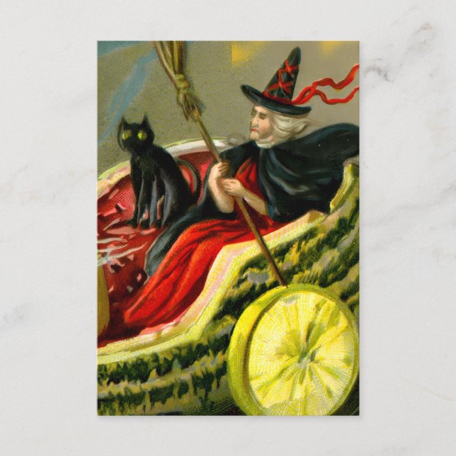 Vintage Halloween Black Cat and Witch Enclosure Card (Front)