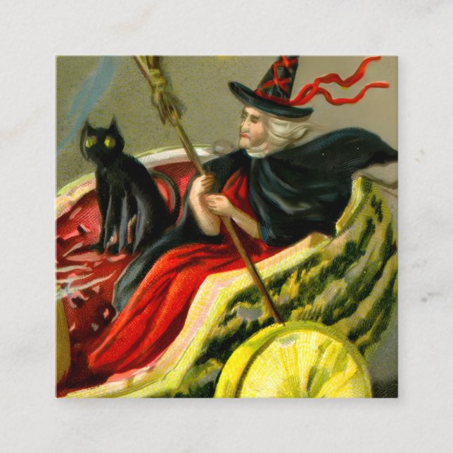 Vintage Halloween Black Cat and Witch Enclosure Card (Front)