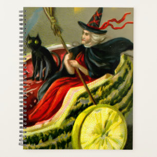 Vintage Halloween Black Cat and Witch Planner