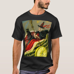 Vintage Halloween Black Cat and Witch T-Shirt