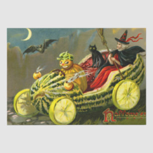 Vintage Halloween Black Cat and Witch Tissue Paper