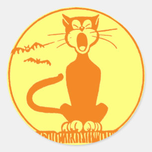 Vintage Halloween Black Cat Classic Round Sticker