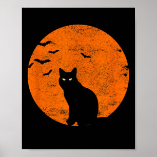 Vintage Halloween Black Cat Costume Retro Moon Cat Poster