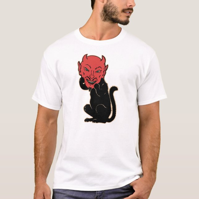 Vintage Halloween - Black Cat Devil T-Shirt (Front)