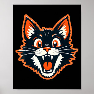 Vintage Halloween Black Cat - Distressed Poster