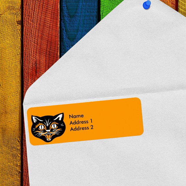 Vintage Halloween Black Cat Face (Halloween vintage black cat face return address labels)