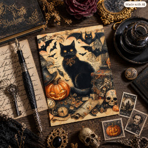 Vintage Halloween Black Cat Holiday Postcard