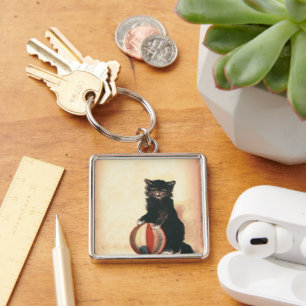 Vintage HALLOWEEN Black Cat Key Ring