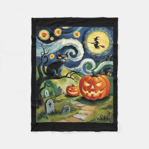 Vintage Halloween Black Cat On A Y Night Spooky Fleece Blanket
